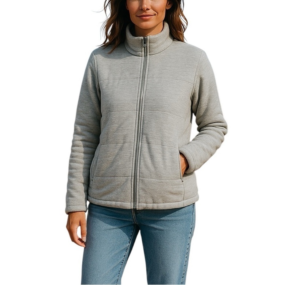 Three Dots Large Gray Thick Quilted Jacket Minimalist Neutral Cozy